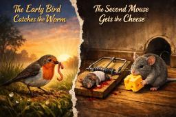 Early bird catches the worm, second mouse gets the cheese=Bobby G Moore