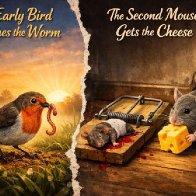Early bird catches the worm, second mouse gets the cheese=Bobby G Moore
